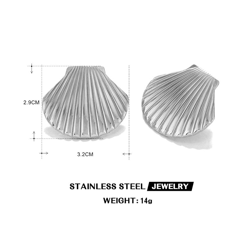 Stainless Steel Textured Shell Big Stud Earrings Distinctive 18K Gold Color Geometric Metal Waterproof Luxury Jewelry