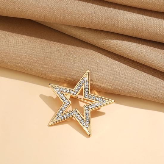 Zinc Alloy Brooch Pin Star Shape Lapel Badge with Rhinestones Inlaid Decorative Outfit Pin