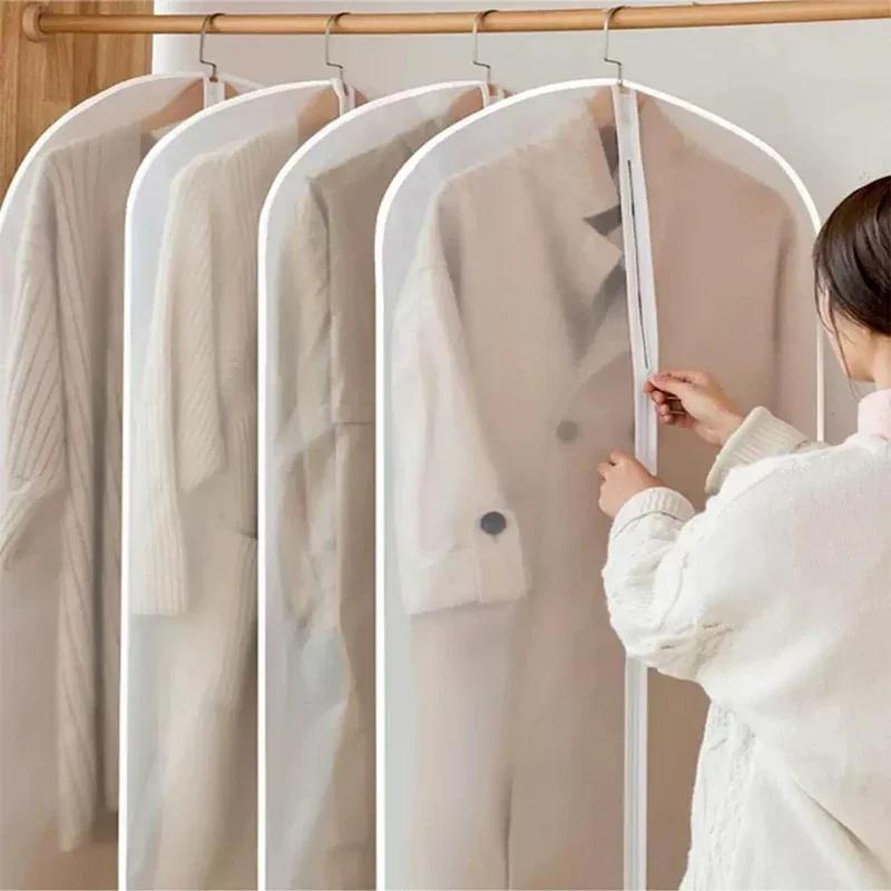 1-10PC Clothes Dust Cover Household PE Transparent Waterproof Coat Suit Cover WashableHanging Pocket Clothing Organizer