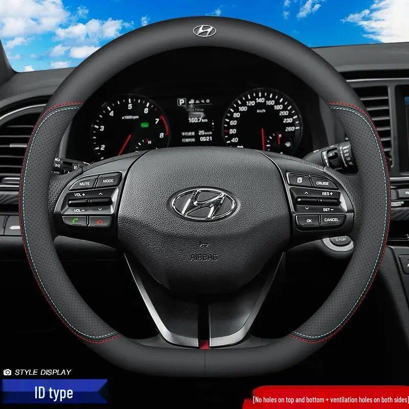 Genuine Leather Ultra-thin Breathable Anti-slip Steering Wheel Cover for All Seasons