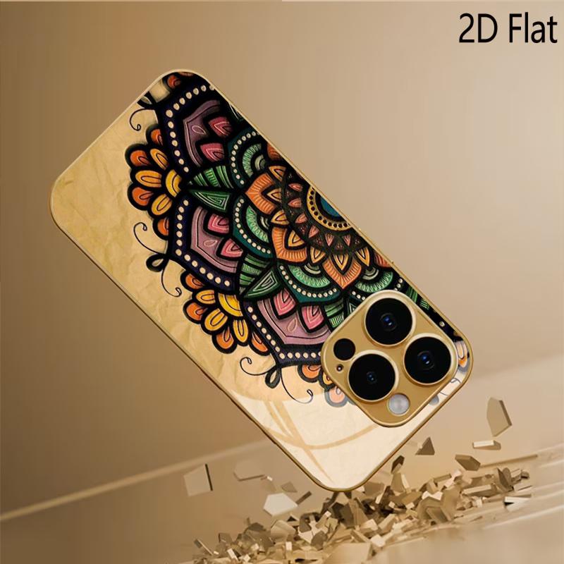 Mandala Patterned tempered glass design for iPhone16 17 ProMax 1514 1312 11ProMax Phone Case Camera Cover Shockproof Hard Back