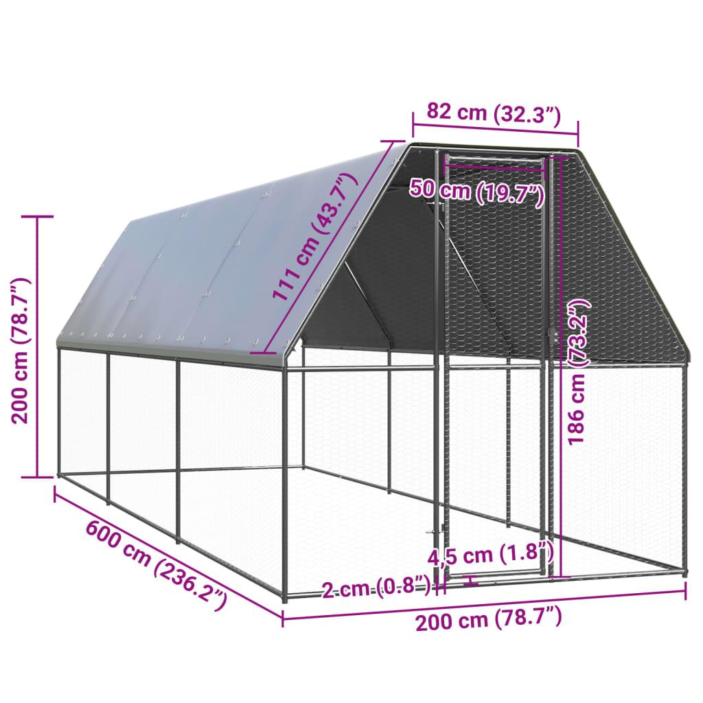 Vidaxl Outdoor Chicken Coop, 2X6X2 M, Galvanized Steel