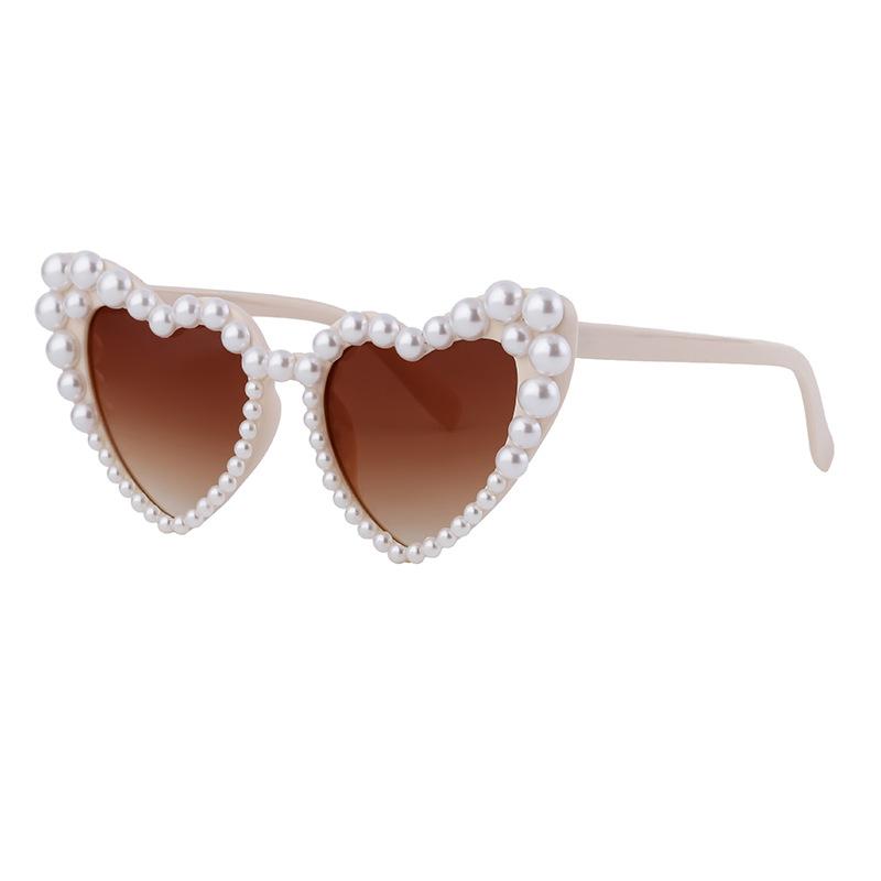 JYL TS Women's Heart-Frame Pearl - Luxury Street Party Sunglasses WF-17070