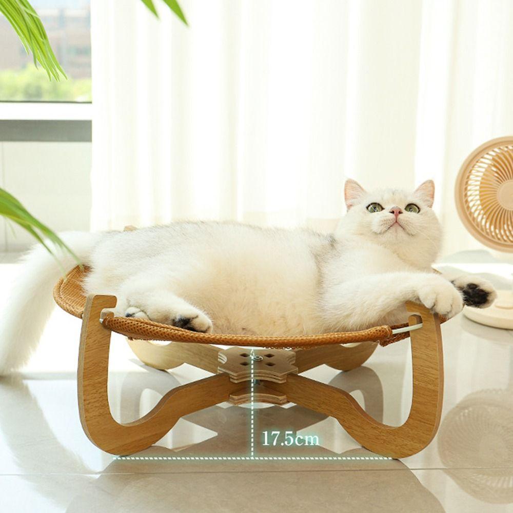 Breathable Wood Cat Bed Sturdy Comfortable Dog Hammock with Support Heavy Duty Round Kitten Sleeping Bed Outdoor Beds