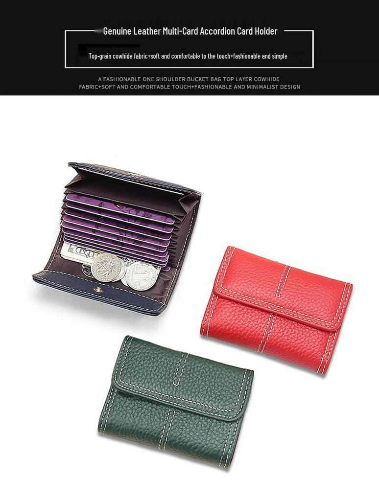 Korean-Style Cowhide Accordion Wallet: Multifunctional with Large Capacity and Multiple Card Slots