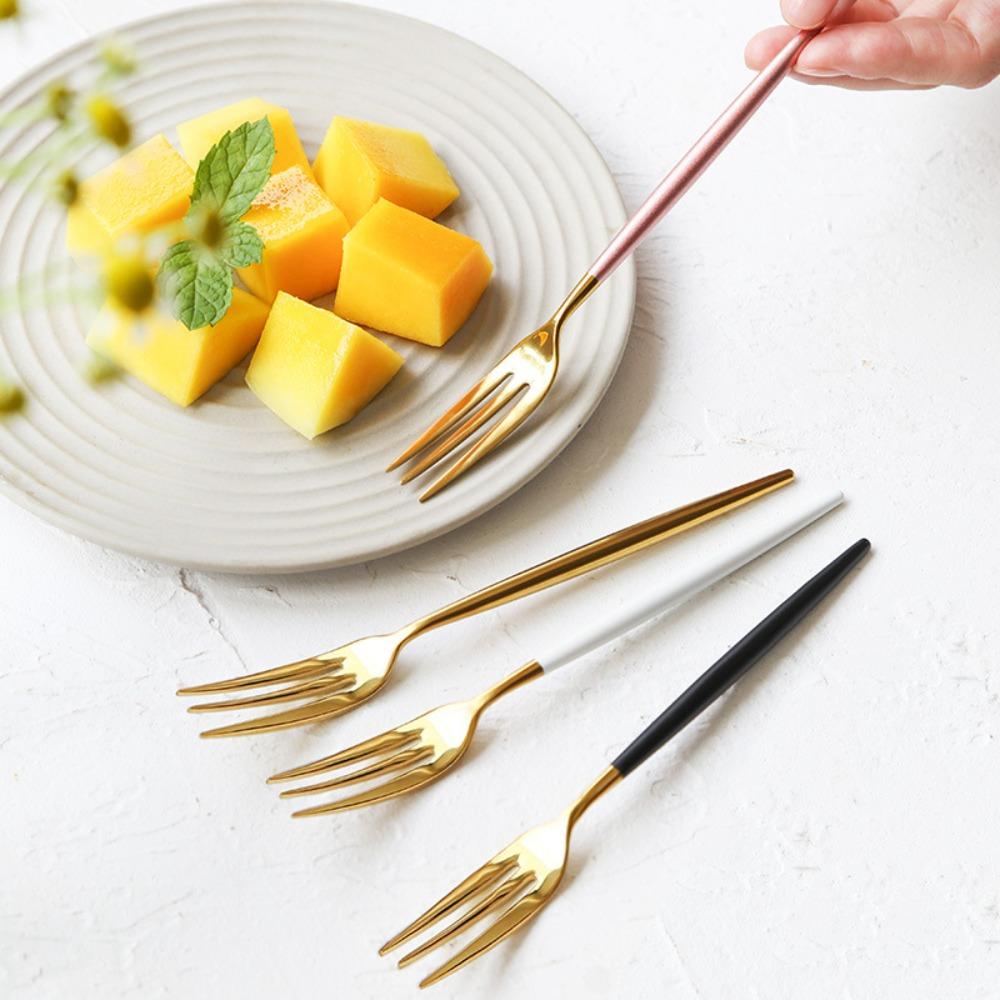 

Стальные кухонные принадлежности для торта, десерта, золотая десертная вилка, столовые приборы, фруктовая вилка, чайный набор вилок золотой/розовый