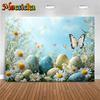 Mocsicka Easter Egg Photography Backdrop Spring Flowers Butterfly Decor Adult Portrait Background Festival Party Props Wallpaper