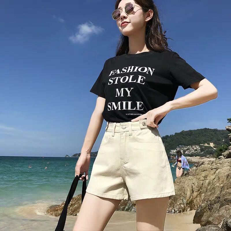Women's Apricot High-Waisted Wide-Leg Denim Shorts - Korean Style A-Line for Summer 2026