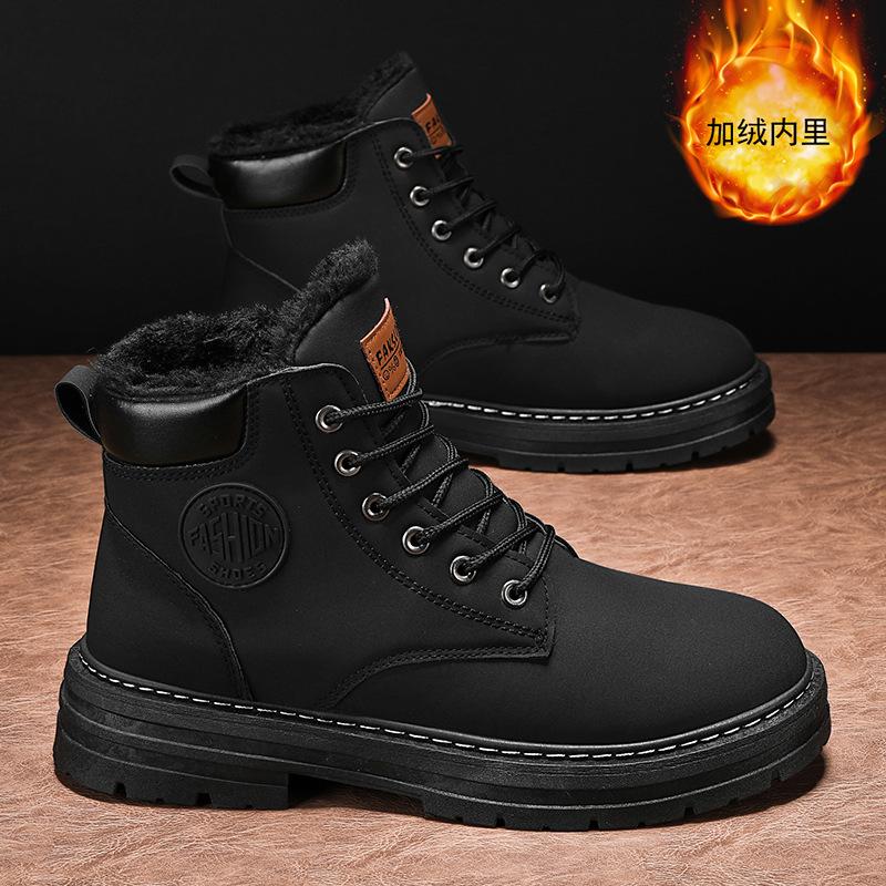 

Martin boots men s high-top tooling men s shoes winter velvet trend thick-soled thickened thermal cotton shoes retro rhubarb boots 44