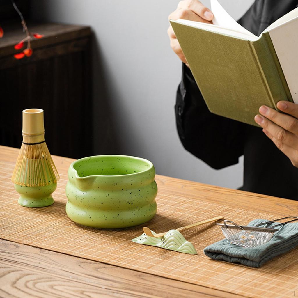 4-częściowy japoński zestaw do matchy, trzepaczka ceramiczna, prezent z łyżeczką do herbaty i uchwytem na miskę