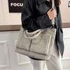 Simple Solid Color Corduroy Shoulder Bags for Women Large Capacity Ladies Multi-Pocket Tote Handbags Student Crossbody Bag