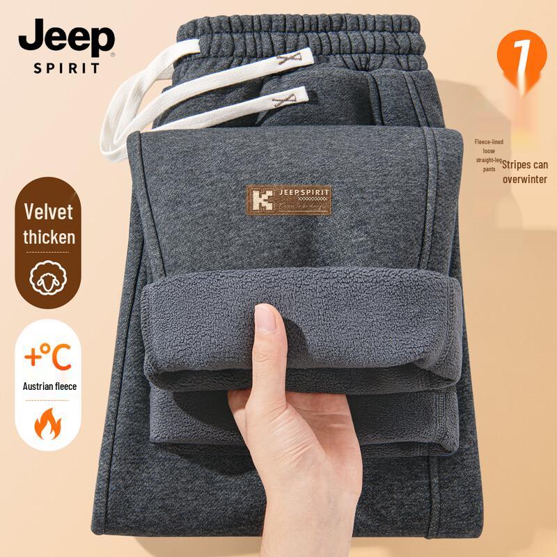 

JEEP SPIRIT Men s 2025 Autumn/Winter Loose Straight Fleece Lined Sweatpants XL