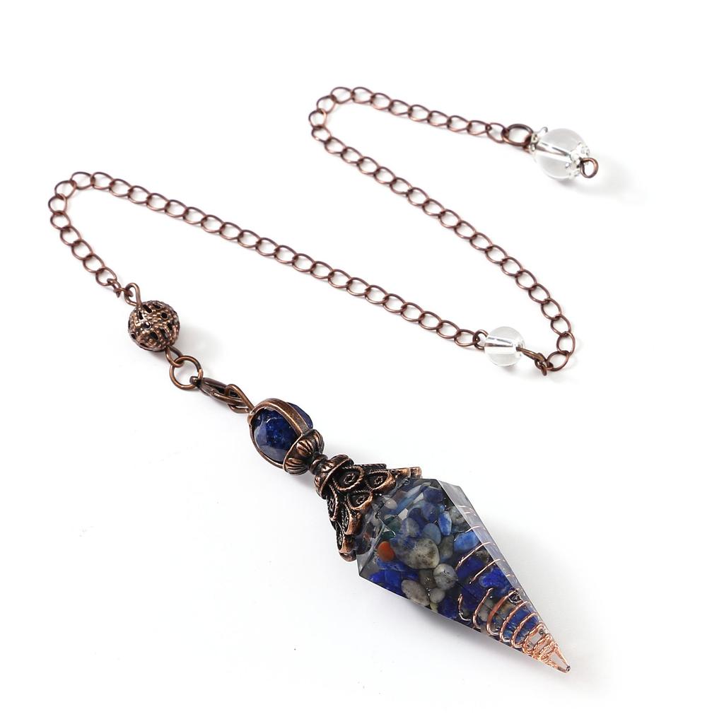 Antique Silver Seven Chakra Crystal Resin Pendulum with Semi-Precious Chips Pendant