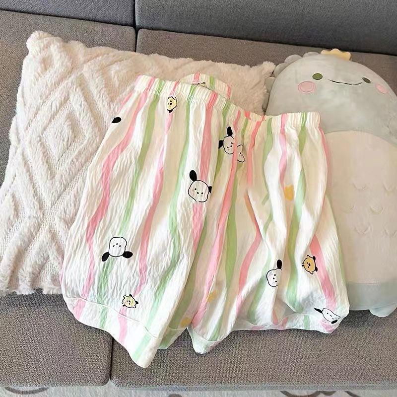 Women's Summer Cotton Pajama Set - Sweet Cardigan, Short Sleeve Top, and Shorts for Home Wear