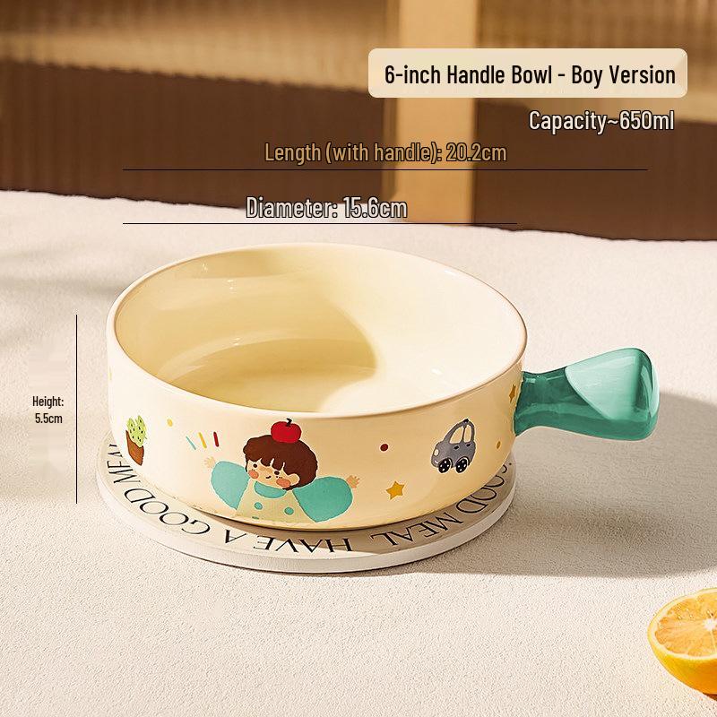 Charming Ceramic Triple-Handled Bowl for Baking, Instant Noodles, or Salad