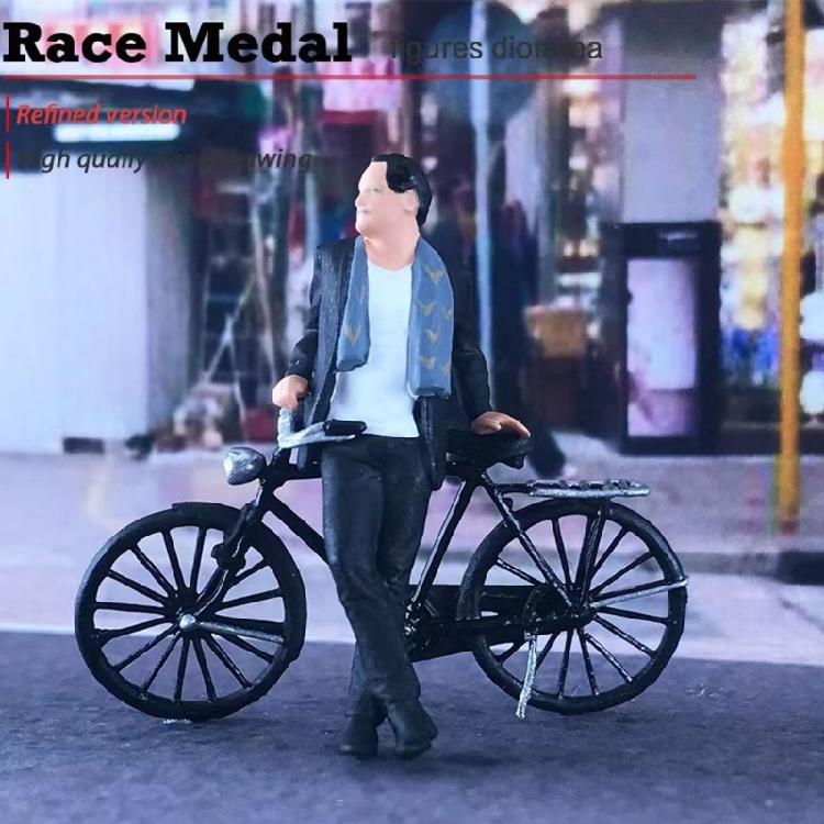 1:64 Scale Hand Painted Miniature Figures for Dioramas Props,Photography Collector Realistic Gentleman Bike Figure Models