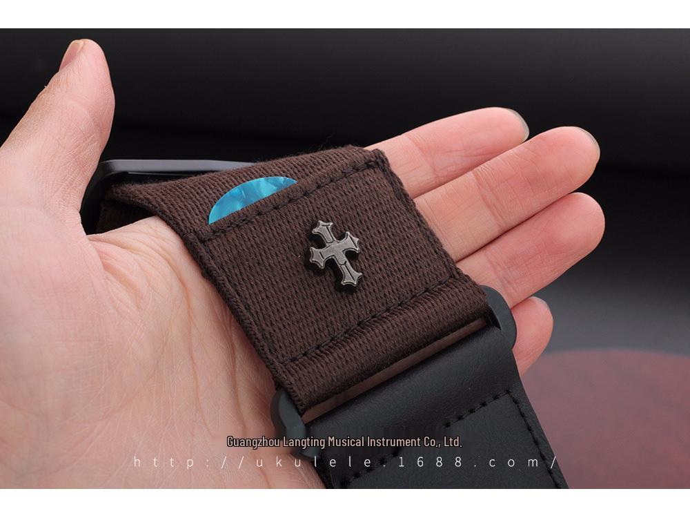 Cotton Folk Acoustic Guitar Strap with Pick Holder - Musical Instrument Accessories for Electric Guitar & Bass