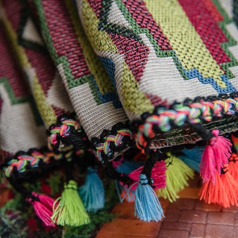 Bohemia Cotton Linen Curtain with Colorful Fringe Geometry Semi-shading Home Decor Thick Kitchen Short Curtain for Living Room