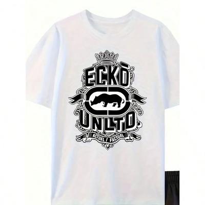 Mens Premium  Heavy Cotton TShirt Made In USA Soft Breathable Loose Fit Short Sleeve with Elephant  EKKO UNITO Graphic Print