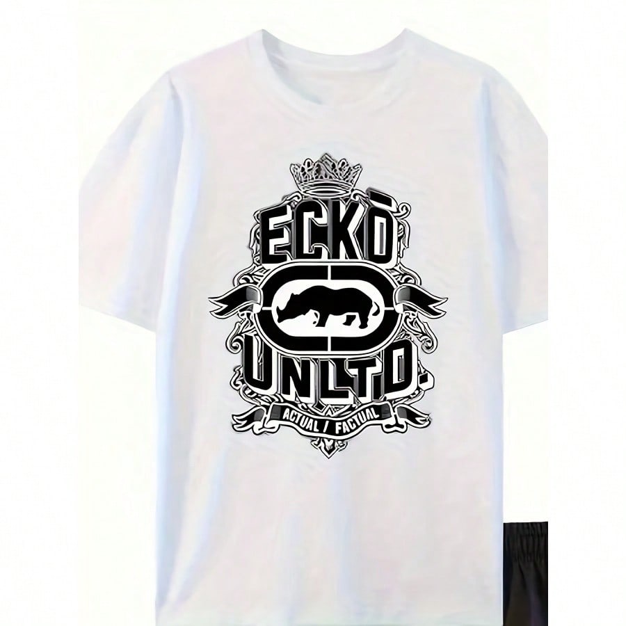 Mens Premium  Heavy Cotton TShirt Made in USA Soft Breathable Loose Fit Short Sleeve with Elephant  EKKO UNITO Graphic Print
