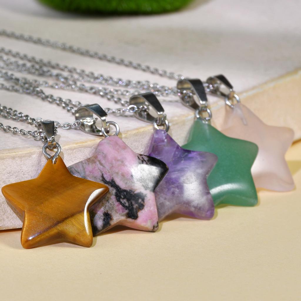 1pc Natural Stone Pendant Five-pointed Star Shape Amethyst Lapis Lazuli Lady Charm Necklace Jewelry Gifts Pendant