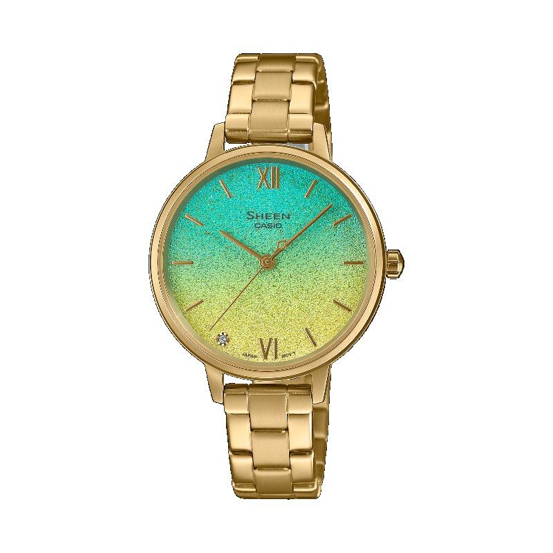 

Casio Sheen Women s Stainless Steel 50M Water Resistant Analog Quartz Watch SHE-4548G-2A синий