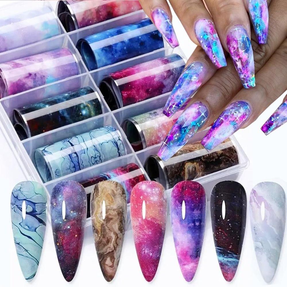 Marble Print Transfer Stickers Aurora Snake Nail Art Stickers Hot Nail Decals Nail Decorations