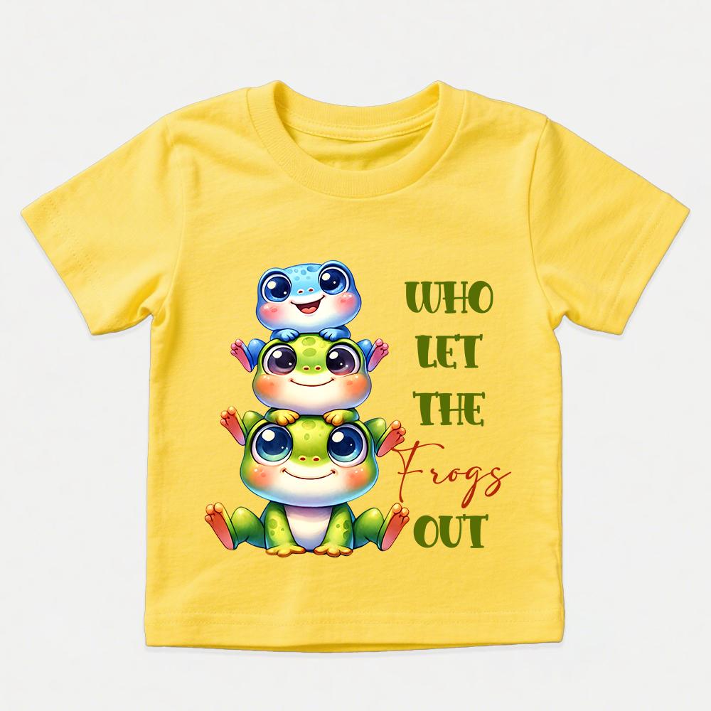 Who Let The Frogs Out Print Kids Cotton T Shirt Boys Girls Short Sleeve Tee Soft Casual Daily Wear Children Clothing