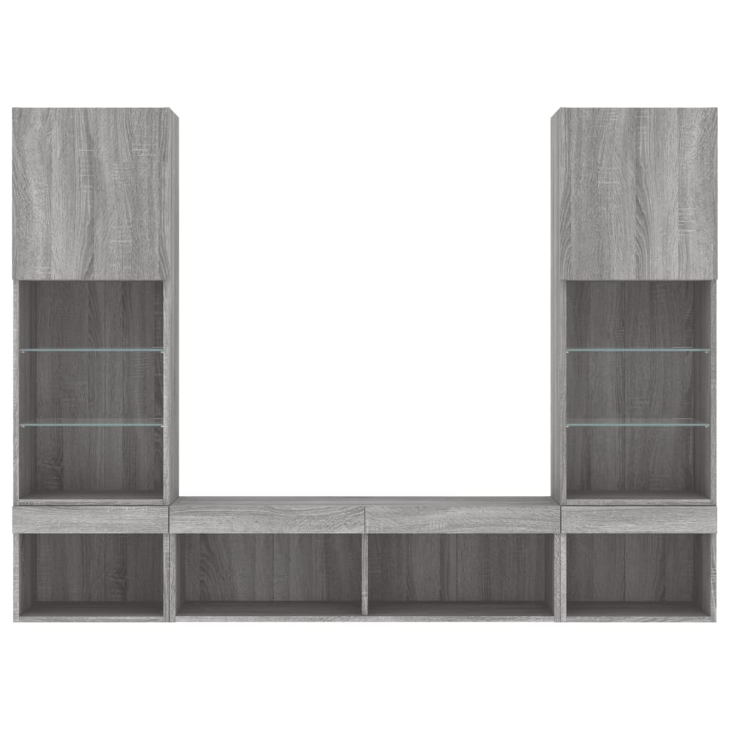 5 piece living wall unit with LED lighting grey Sonoma particleboard