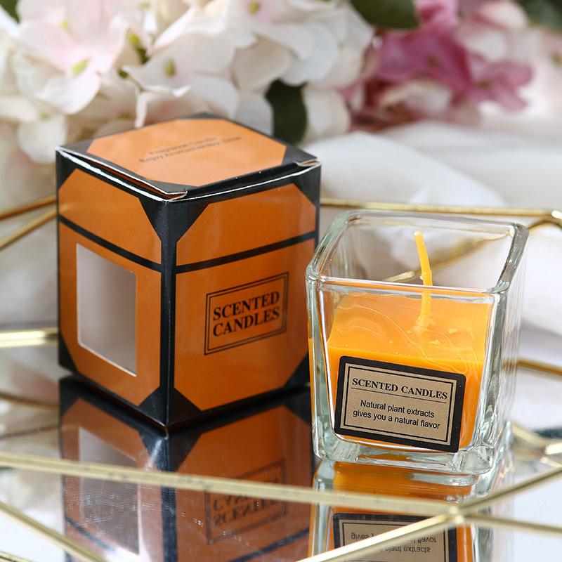 Aromatherapy Candle Glass Square Cup Romantic Aromatherapy Candle Creative Souvenir Aromatherapy Candle Glass Cup Gift