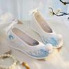 Elegant Embroidered Flower Shoes Hanfu Style Women's High-Rise Shoes Cotton Lined Slip-On Traditional Chinese Costume Footwear