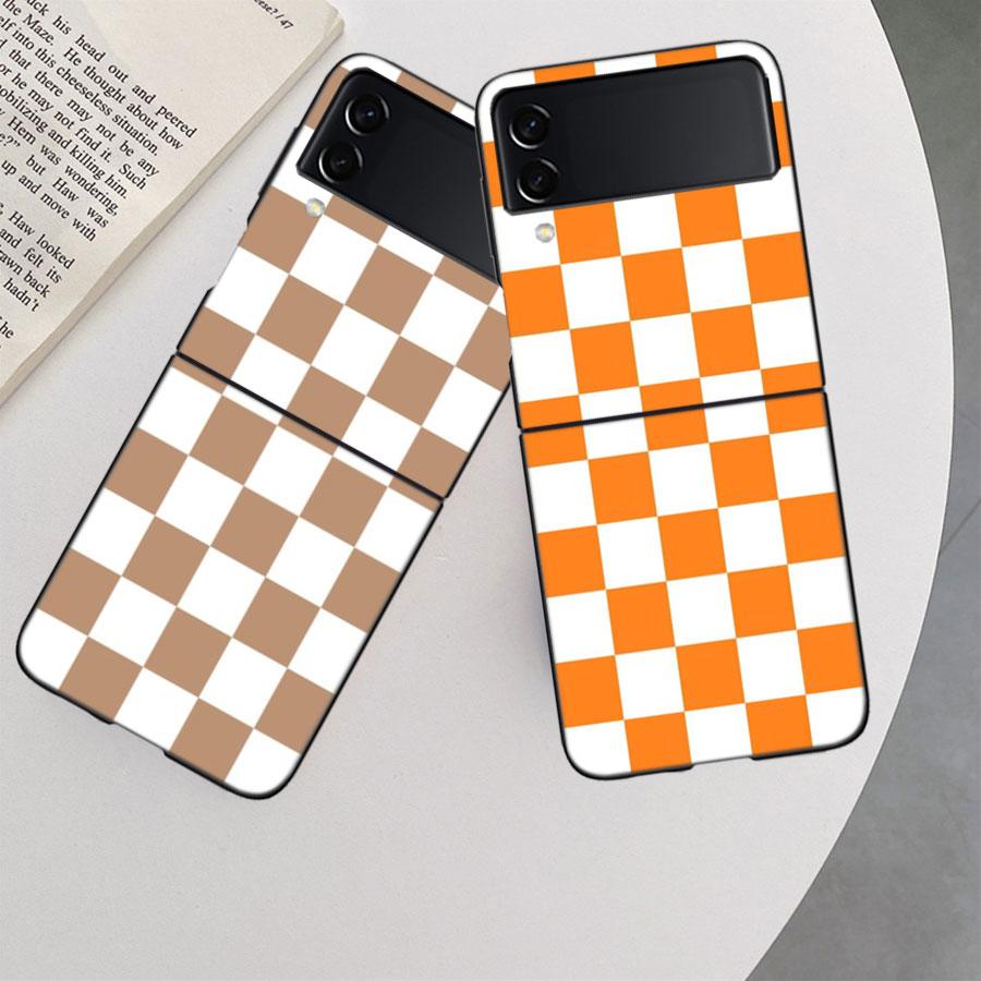 Retro Klassisches Schachbrett Gitter Handyhülle Für Samsung Z Flip 7 6 5G Galaxy Z Flip 5 4 3 Schwarz Hart Cell Hülle Luxus PC Schale C