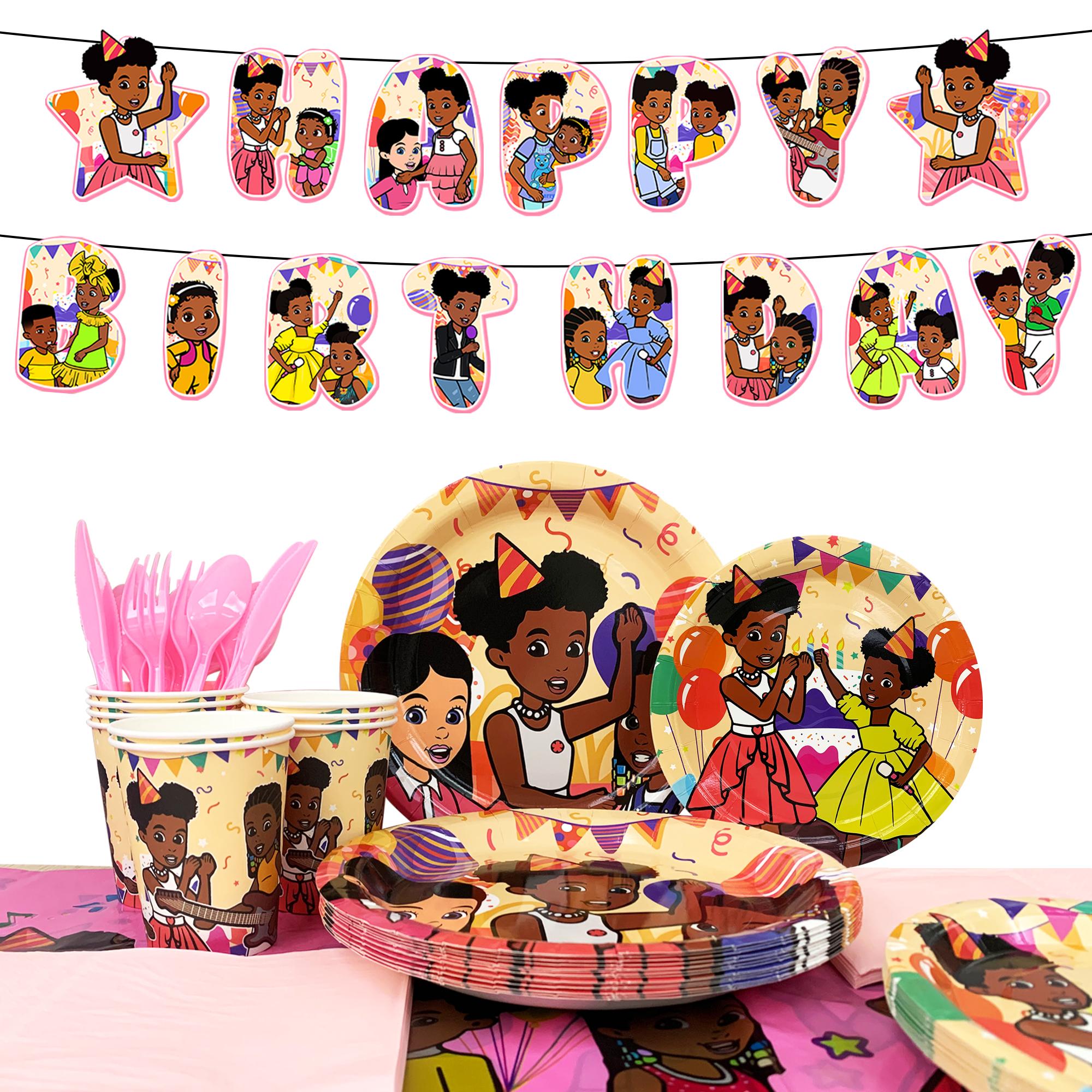 Cartoon Party Tableware Set - Cartoon Themed Party Plate Cups Napkins Tablecloth etc Cartoon Birthday Party Supplies for Girls/Boys Kids, Serves 16 розовый