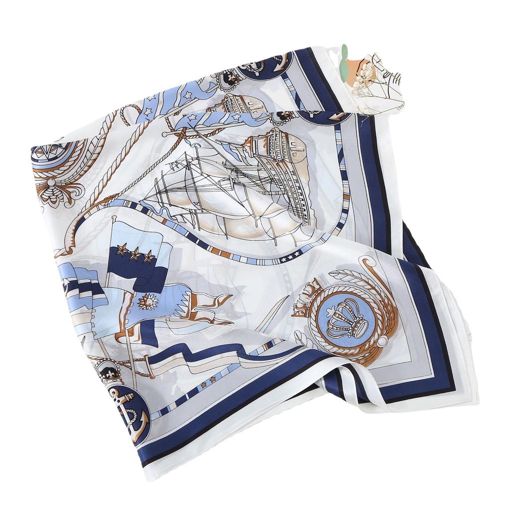 91Cm silk scarf women's 111% mulberry silk large nautical square scarf shawl, simple and generous European and American retro silk scarf