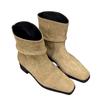 Sheepskin Version~ Retro Suede Square Head Thick Heel Stacked Boots Short Boots Cowboy Boots Women's 2025 New Versatile Martin Boots