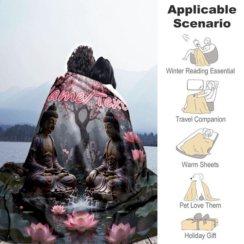1PC Custom Name Buddha Meditation Garden Outdooor Flannel Blankets Throw Blanket All-Season Throw Gift Bedspread for Couch, Bed, Camping Holiday Birth
