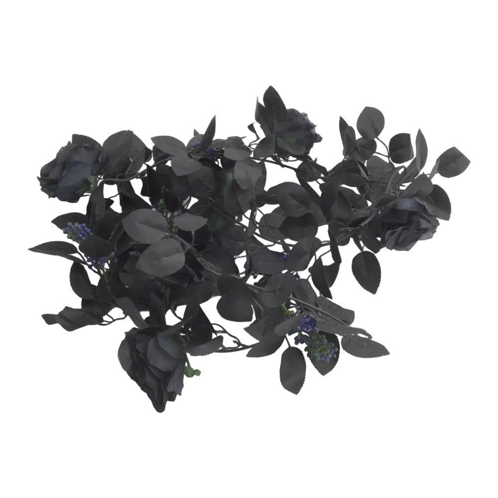 Black Artificial Rose Vines 175cm Halloween Garland Halloween Rose Leaf Vines  Table Centerpiece