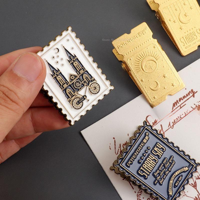 Stamp Style Vintage Matte Brass Clip Art Student Outdoor Sketch Multi-functional Painting Clip Handbook Decoration Accessories
