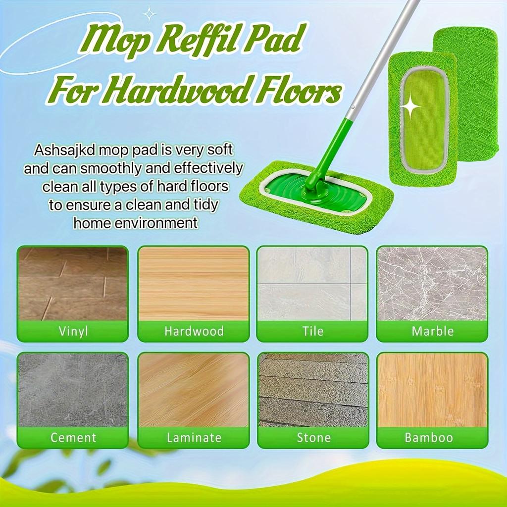 Super-Absorbent Reusable Mop Pad - Microfiber Cleaning Cloth, Suitable For Wet And Dry Floors, Durable Green Replacement Pad,