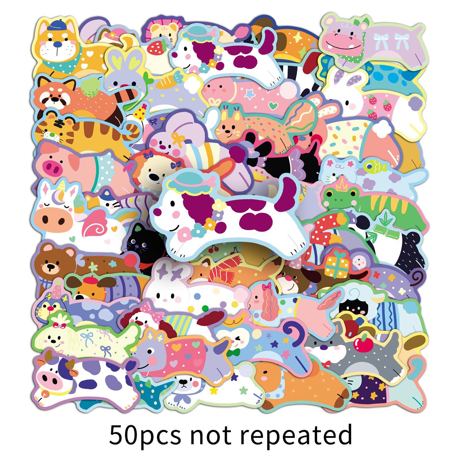 50 Sheets Animal Cartoon Healing Stickers for Journals & Luggage