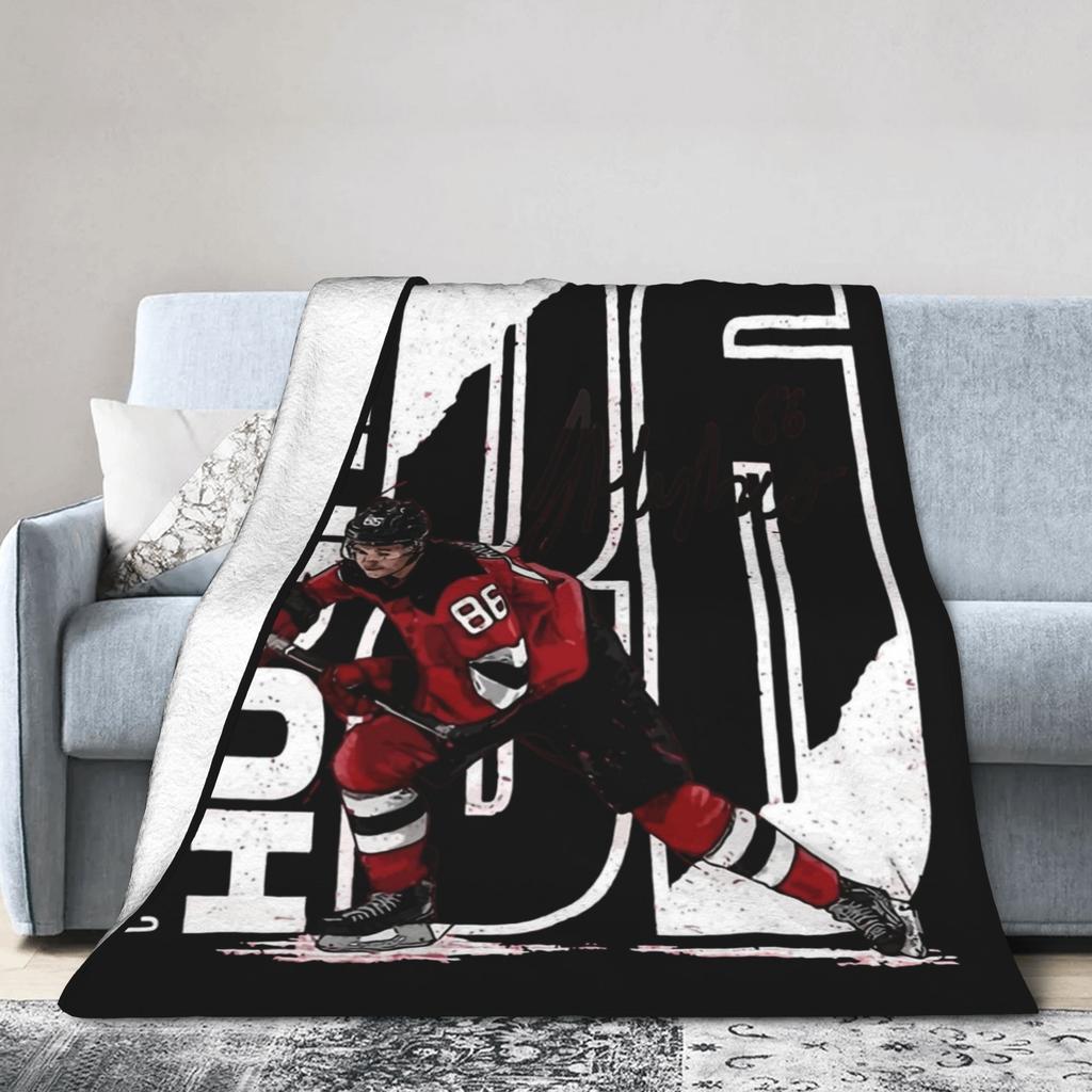 Jack Hughes New Jersey Hockey Blankets Flannel Printed Portable Warm Throw Blanket for Bed Office Bedspreads