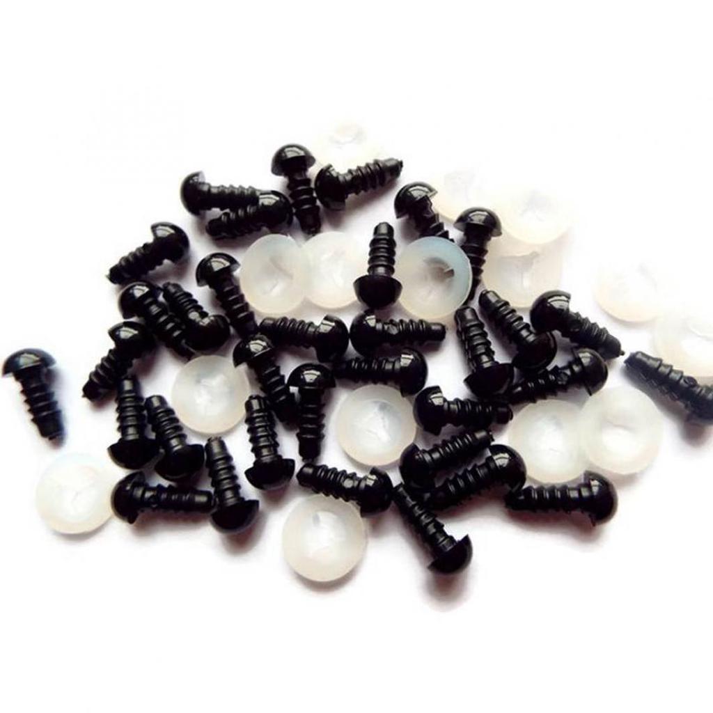 100Pcs 6-10mm Black Plastic Toy Eyes Safety DIY for Teddy Bear Animal Dolls