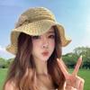 Hat female hand-woven flower straw hat small fresh face small bucket hat summer outdoor sun hat new