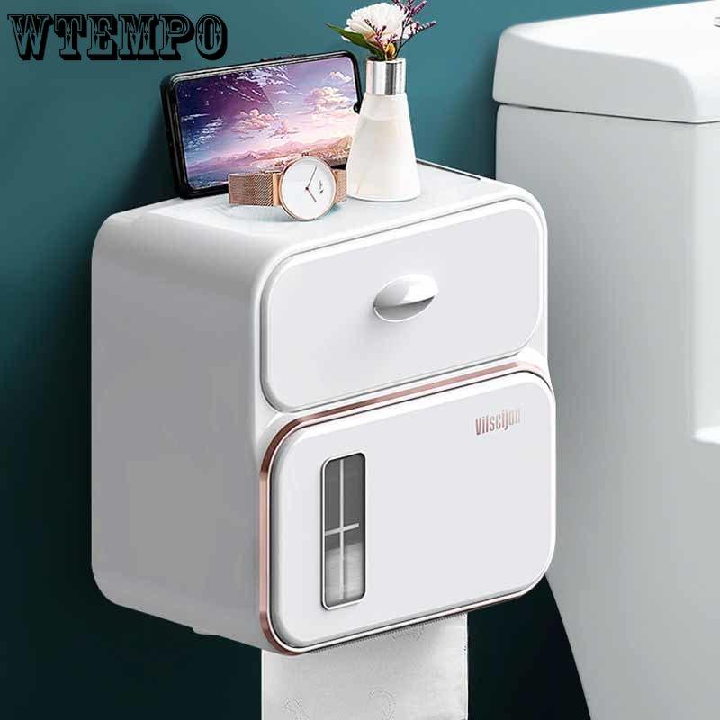 Toalettpappershållare Vattentät Tissue Storage Box Väggmonterad Toalettrulle Organizer Badrumstillbehörsset