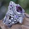 925 Sterling Silver Amethyst Ring for Women Vintage Tree Leaf Flower Design Luxury Jewelry