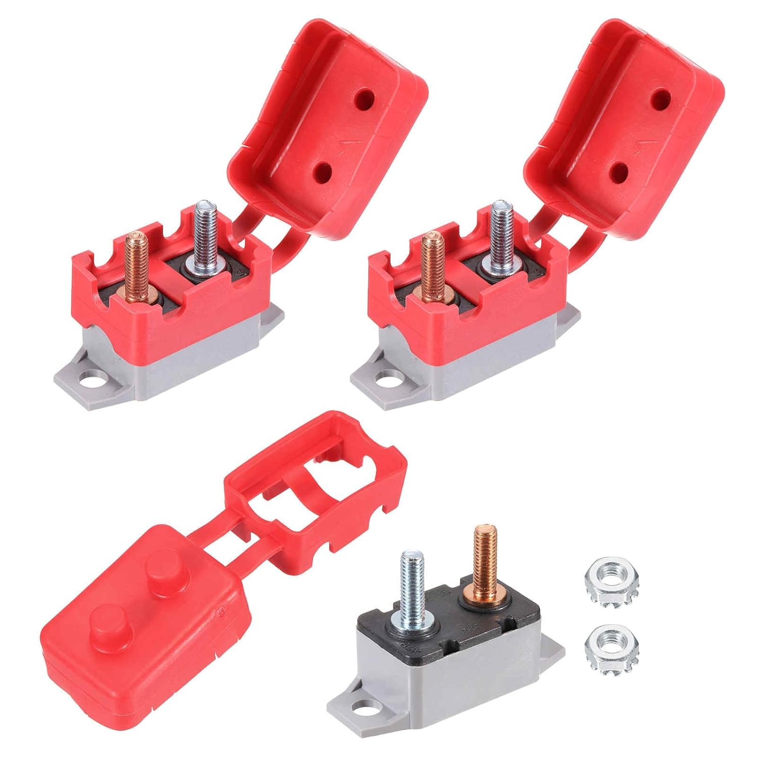 

DMiotech 2 Set 12-24V 15A Circuit Breaker,Auto Resettable Stud Type Overload Protector Switch Fuse Holder with Cover and Screws for Boat Rv Car Audio 12-24V 15A