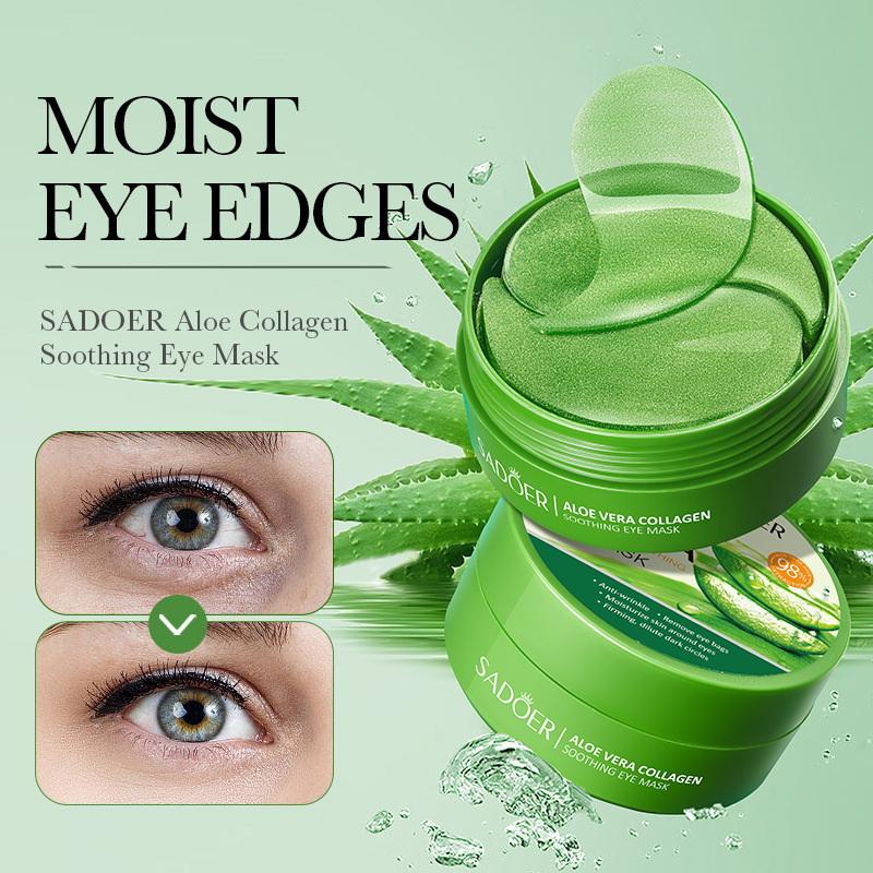 60Pcs Sadoer Aloe Vera Collagen Eye Mask Anti Dark Circles Removal Eyes Bags Moisturizing Firming Eye Patches Eyes Skin Care