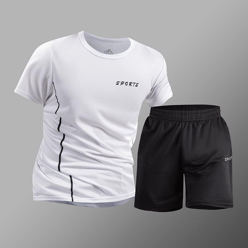 

Men s Quick-Dry Outdoor Summer Running Suit - Breathable, Loose Fit, Short Sleeve 2XL белый