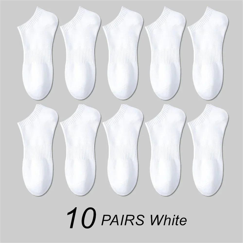 10 Perechi Șosete Clasice Negru/Alb Bărbați de Afaceri Bumbac Vară Toamnă Calitate Înaltă Femei Culoare Solidă Glezne Șosete Barcă