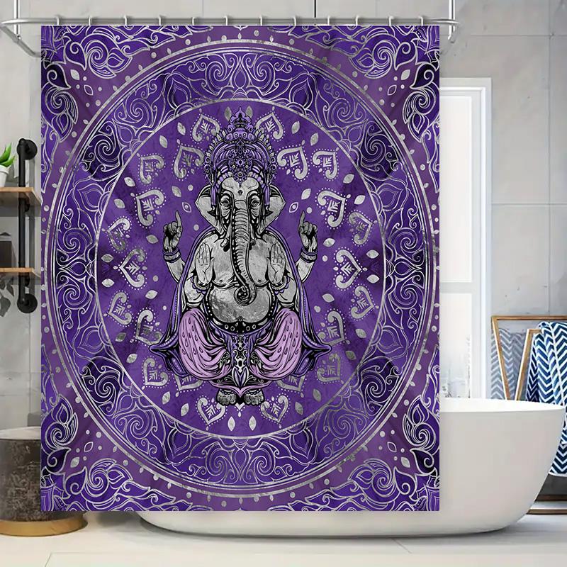 

Purple Mandala Shower Curtain With Ganesha Design Boho Decor For Bathroom Woven Fabric, Machine Washable (Large Size) W60H190(CM)-1 Pcs